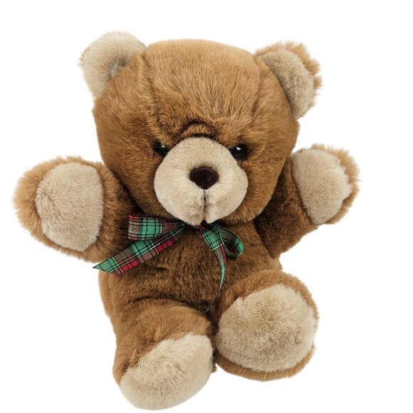 Jaff Other - Vintage Jaff Brown Plush Teddy Bear Green Plaid Ribbon Bow Christmas Toy